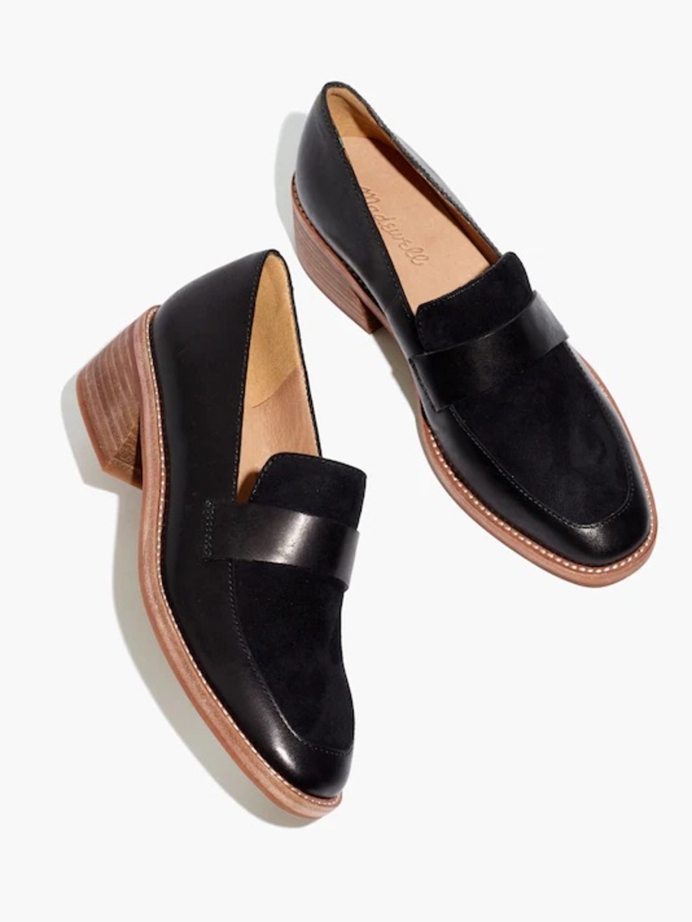 Madewell The Alex Heeled Loafer in Leather and Suede